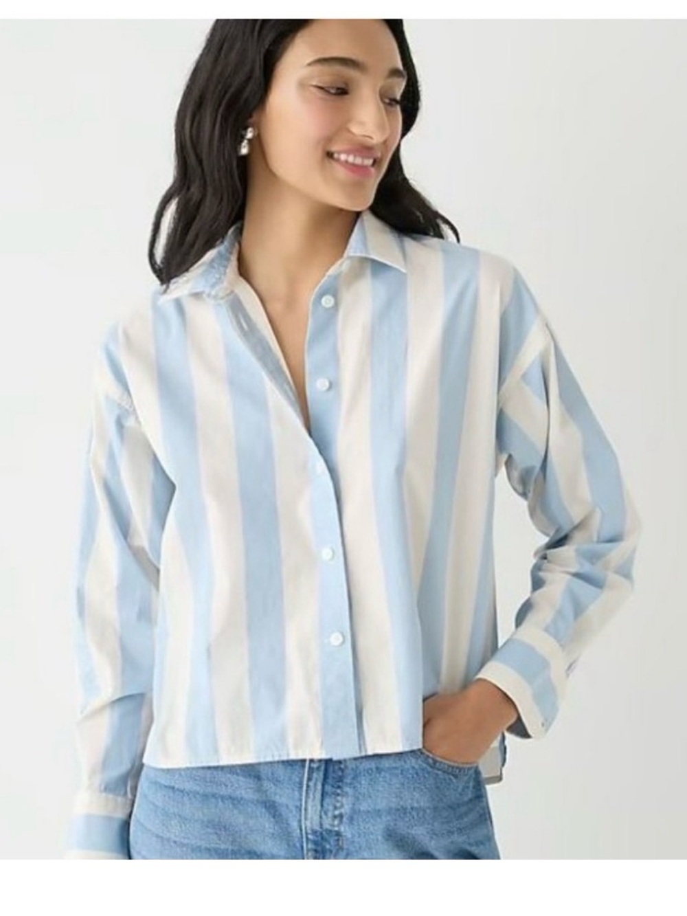 NWT J. Crew Collection Size 4 Barlow Blue White Relaxed Boxy Button Down Shirt